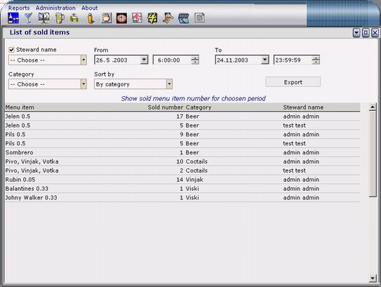 Cafe management software - view sold items number